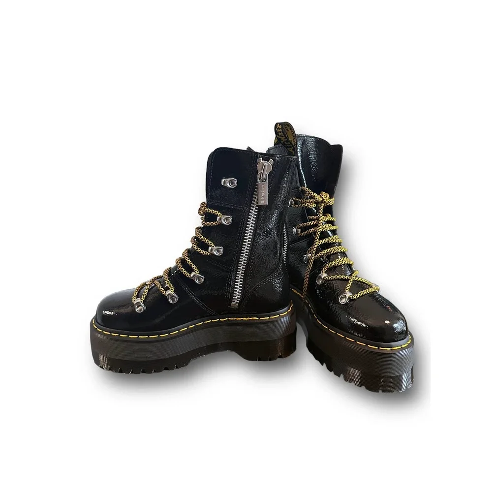 Dr. Martens Ghilana Max Distressed Patent Leather Platform‎ Boots Size: 7
